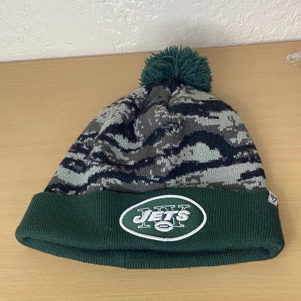 Green and Gray Pom-Pom Beanie